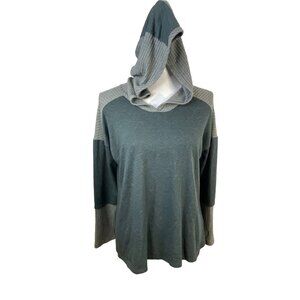 Lazy Sundays Womens Hooded Long Sleeve Top Small Gray & Dark Green Polyester Ble